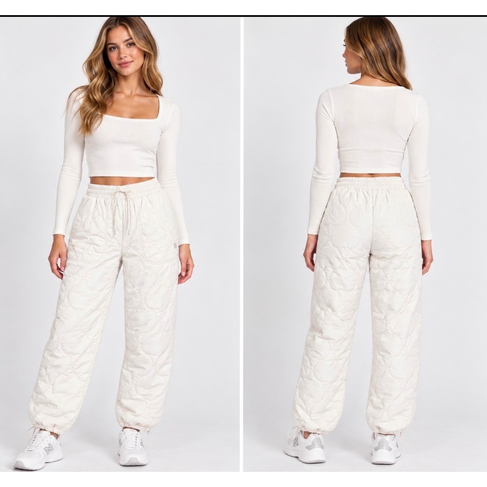 Gilly Hicks NWT Quilted Puffer Pants XS Cream Insulated Drawstring Joggers